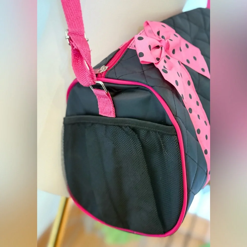 Black Quilted Dance Bag with Pink Ribbon